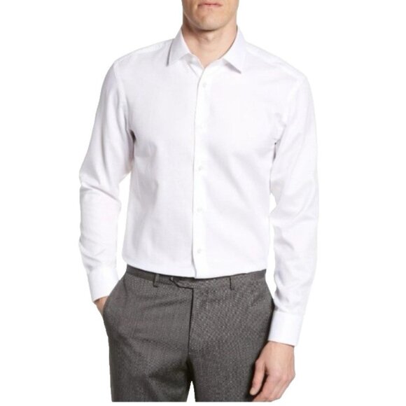 BOSS Hugo Men's Sharp Fit Button-Up Shirt Long Sleeve White 17.5 XL 34 35 NEW - Picture 1 of 14
